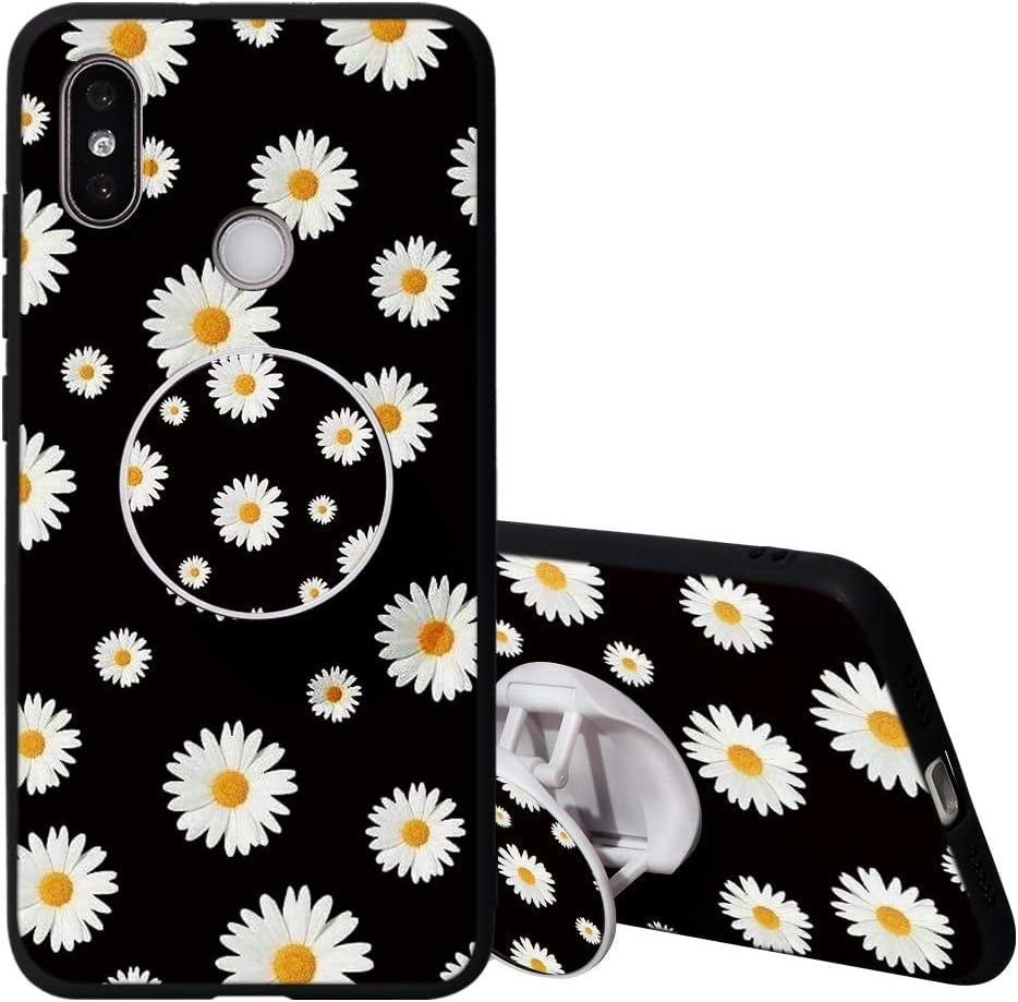 KAPUCTW for Xiaomi Redmi Note 7 Case with Stand Grip Holder Kickstand for Redmi Note 7 Slim Silicone Shockproof TPU Bumper Back Cover with Cute Marble Flower Design for Women,Black Daisy  KAPUCTW   