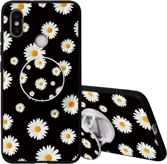 KAPUCTW for Xiaomi Redmi Note 7 Case with Stand Grip Holder Kickstand for Redmi Note 7 Slim Silicone Shockproof TPU Bumper Back Cover with Cute Marble Flower Design for Women,Black Daisy  KAPUCTW   