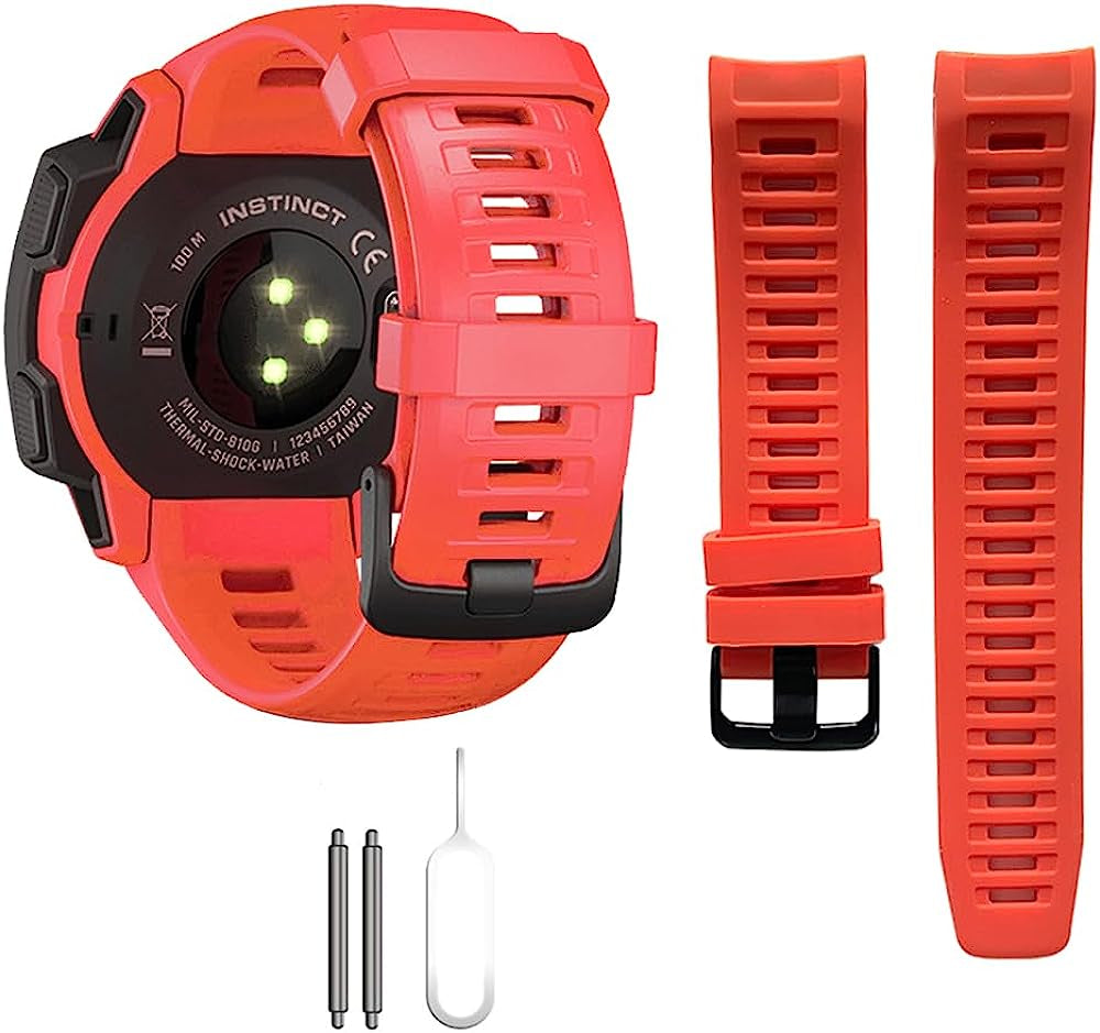 Replacement Band Compatible with Garmin Instinct, Smartwatch Accessory Wrist Soft Silicone Band Strap for Garmin Instinct 2 / Instinct Esports/Solar/Tide/Tactical  Threeeggs Red  
