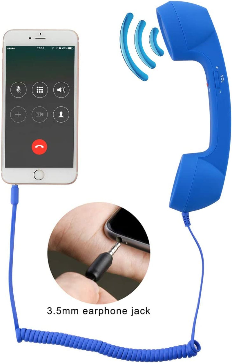 CM Vintage Retro Telephone Handset Cell Phone Receiver MIC Microphone for Cellphone Smartphone, 3.5 Mm Socket (Blue)  CM   