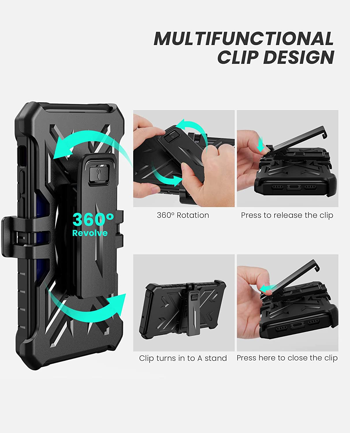 For Iphone 13-14 Case Protective Cover: Heavy Duty Military Grade Hard Protection with Belt Clip | Shock Proof Grip Durable Design Iphone 13 Cell Phone Case with Built-In Kickstand (Belt-Clip Black)  DAMAI   