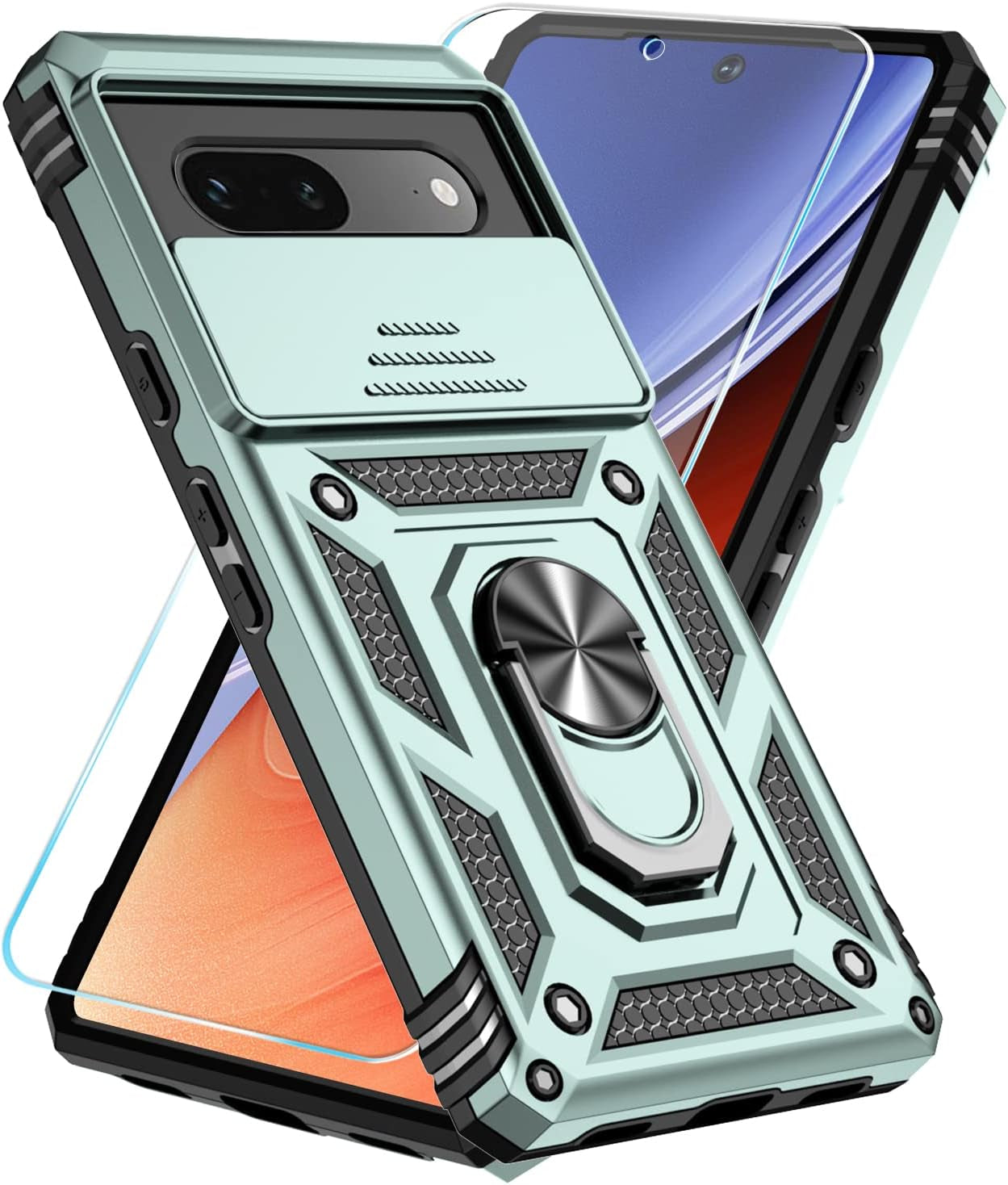 Sunstory for Google Pixel 7A Case with Tempered Glass Screen Protector & Slide Camera Cover & Kickstand, [Not for Pixel 7/7 Pro Phone], Google 7A Case [Military Grade] Case for Pixel 7A (Red)  SunStory Darkgreen  