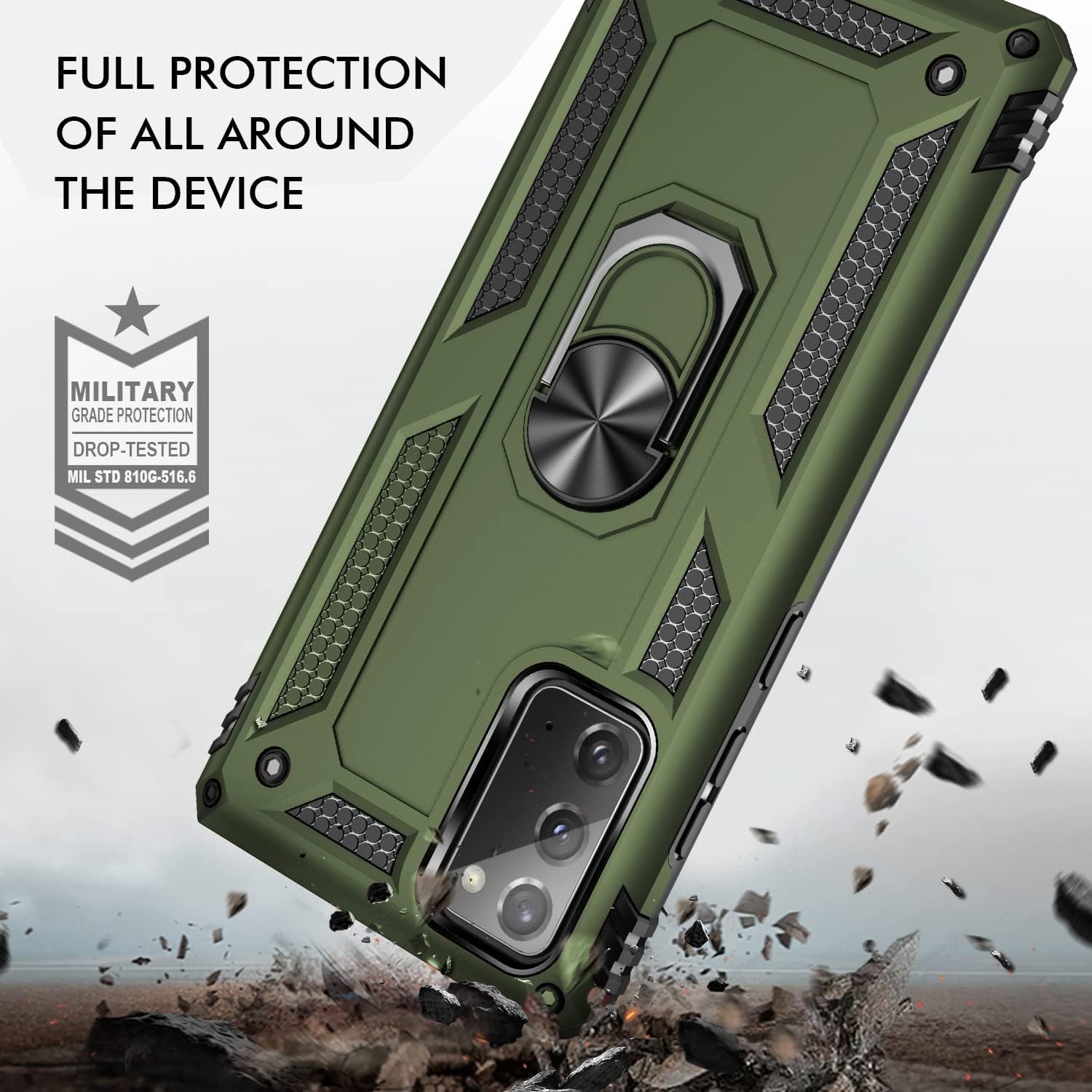 Meifei Galaxy Note 20 Case, Samsung Galaxy Note 20 Case, Military Grade 360 Degree Rotating Metal Ring Holder Kickstand Protective Phone Cover Case for Samsung Galaxy Note 20 5G, Green  Meifei   
