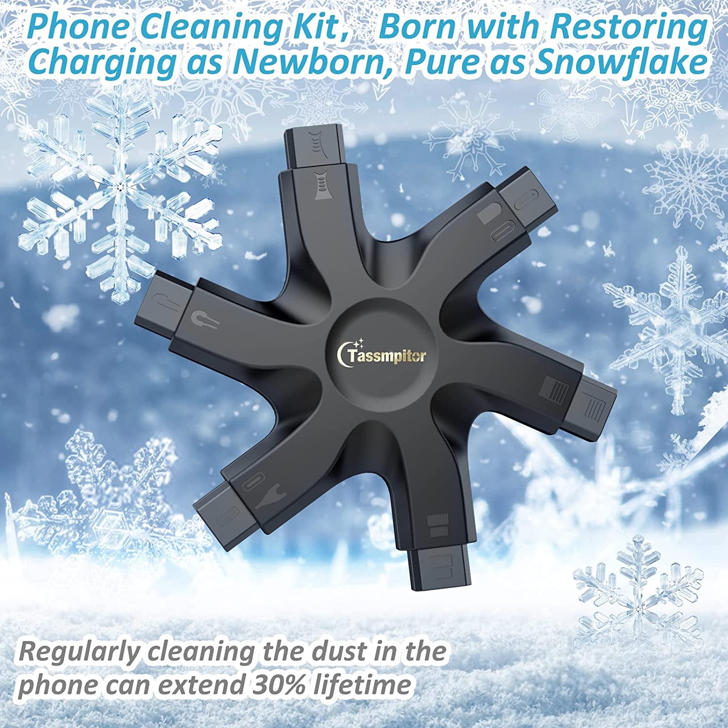 Iphone Cleaning Kit Port Cleaner Repair & Restore Tool for Ipad Pro Watch Cell Phone Charging Port, Lightning Charger Cables Speaker Airpod Cleaning Putty Dust for All Devices - Snowflake Multitool  Tassmpitor   