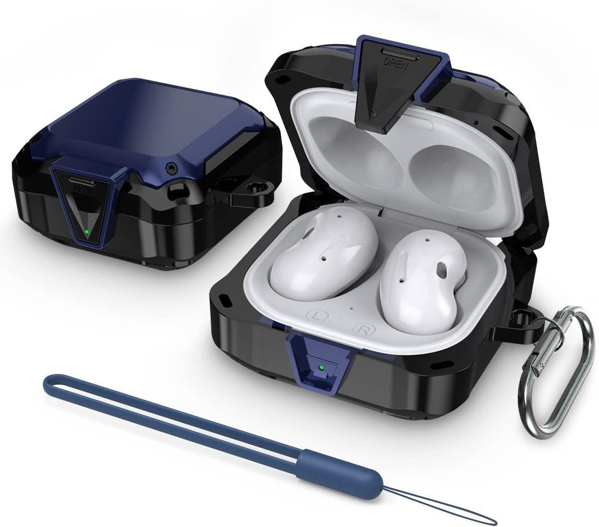 [With Lock] Case for Samsung Galaxy Buds Live Case/Galaxy Buds 2 Case/Galaxy Buds Pro Case, Security Lock Case Hard PC+TPU Protective Cover for Samsung Galaxy Buds 2 Case with Keychain & Strap (Blue)  Woocon   