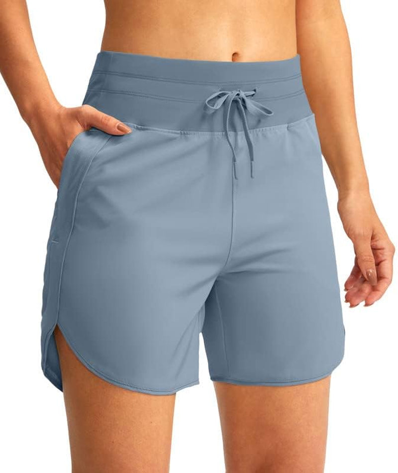 YYV Women'S 5" Running Athletic Shorts High Waisted Lightweight Workout Shorts for Women with Zipper Pockets  YYV Stone Blue XX-Large 