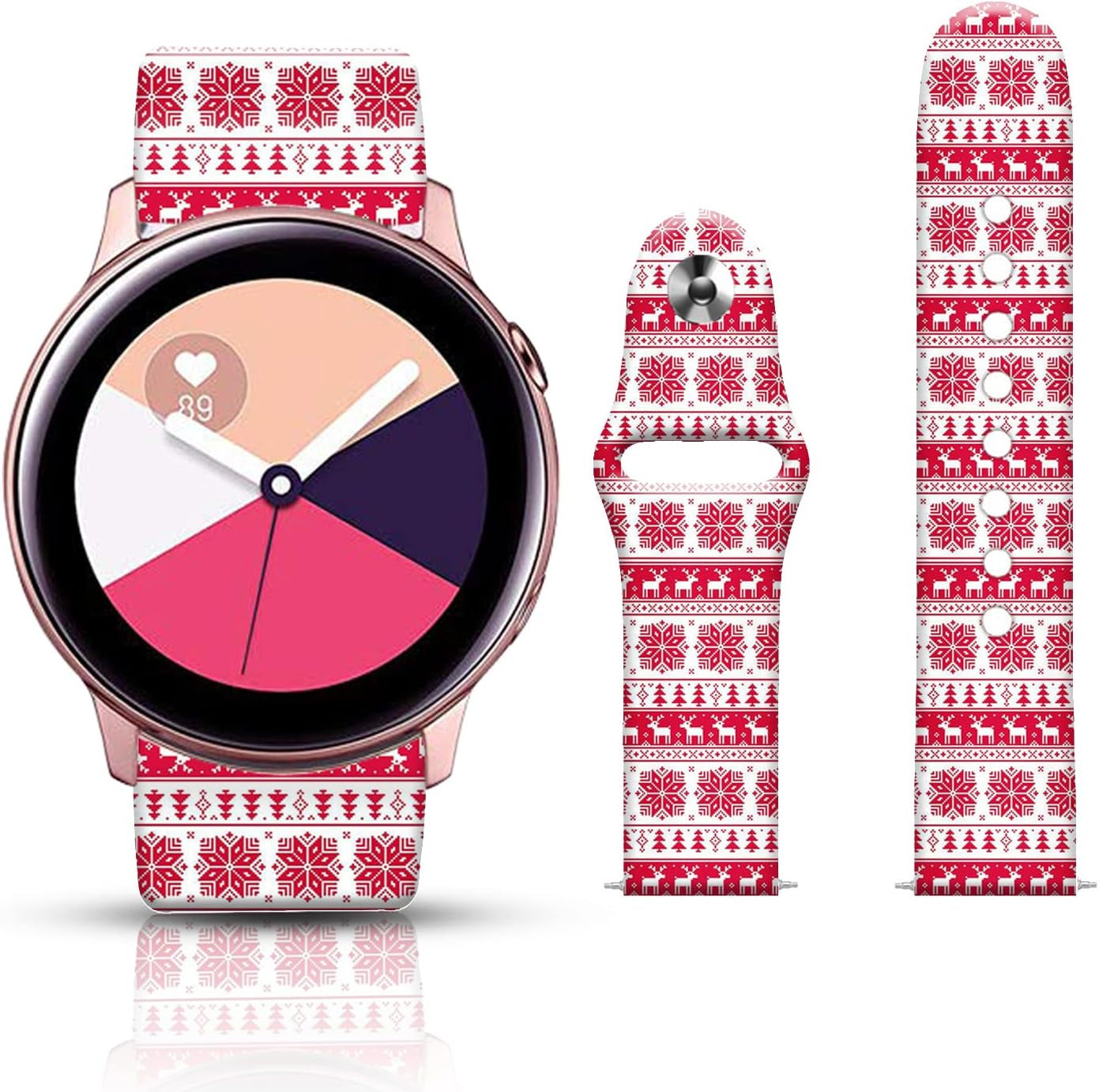 20MM Silicone Sport Bands Compatible for Samsung Galaxy Watch 4 40Mm 44Mm/Classic 42Mm 46Mm/Watch 3 41Mm, Active 2 Watch Bands /Gear S2, FTFCASE Turquoise Pattern Strap for Women Men Girls  FTFCASE Snowflakes and Elk Tile  