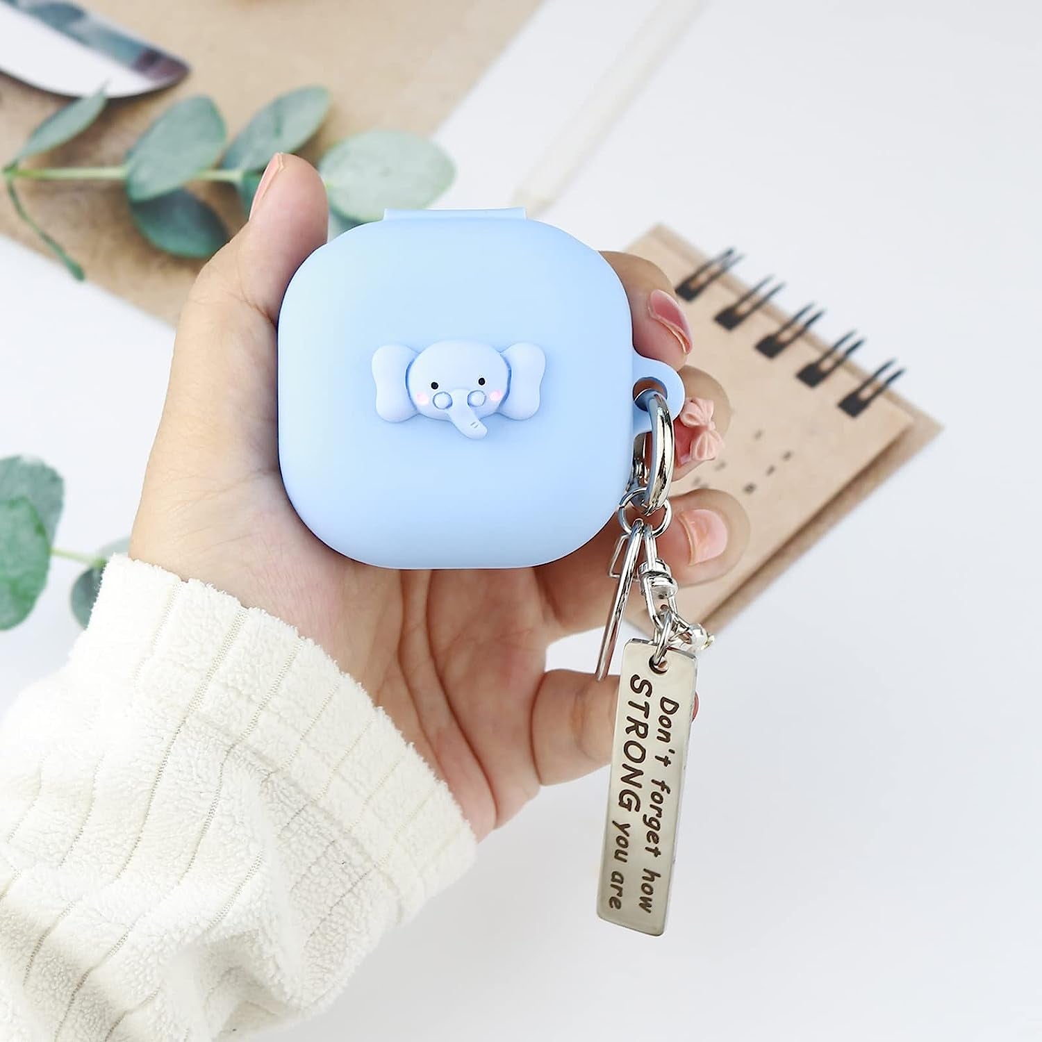 Wonhibo Cute Elephant Case for Samsung Galaxy Buds 2 Pro/Galaxy Buds 2/ Galaxy Buds Pro/Galaxy Buds Live,Blue Silicone Earbuds Cover with Keychain  Wonhibo headphone case   