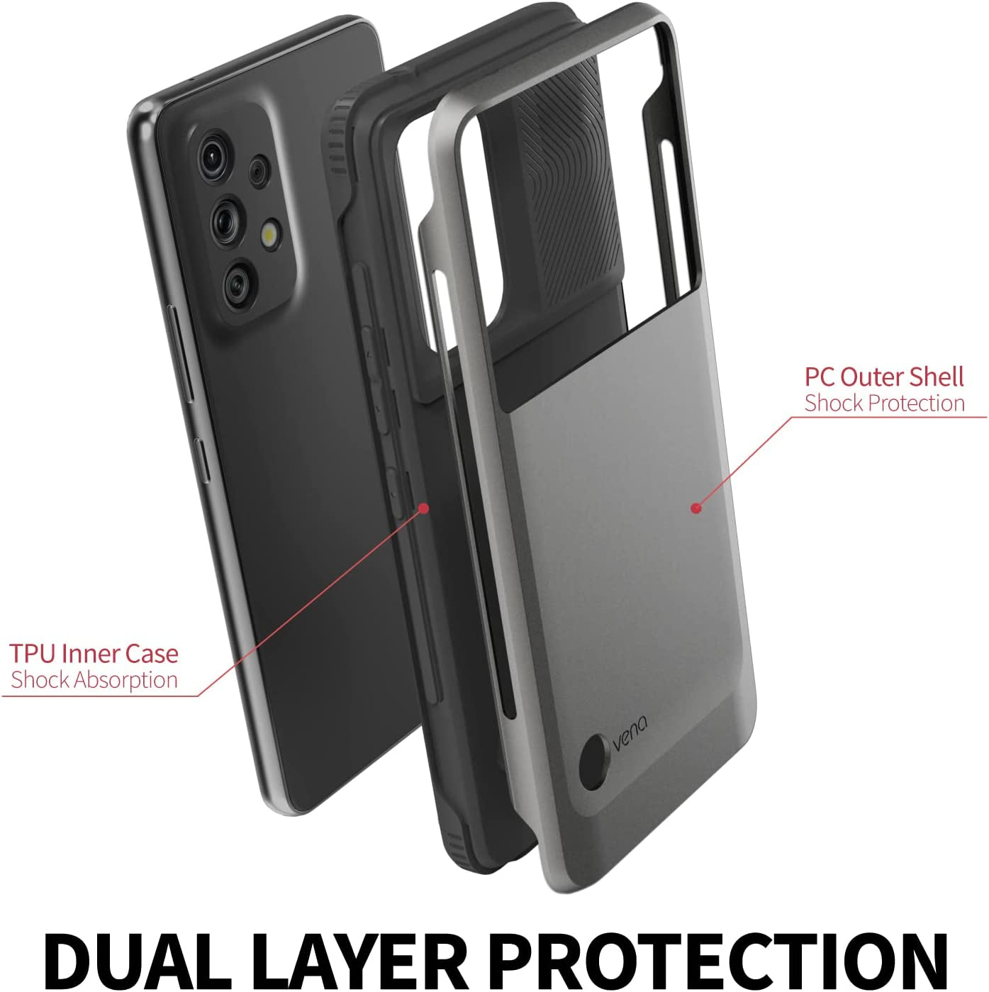 VENA Outcross for Samsung Galaxy A53 5G Case, Military Grade Drop Protection, Dual Layer Shockproof Protective Phone Case - Graphite Gray/Black  Vena   