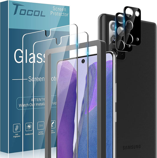 TOCOL 4 Pack Fit for Samsung Galaxy Note 20 5G (Not for Ultra)- 2 Pack Tempered Glass Screen Protector and 2 Pack Tempered Glass Camera Lens Protector Bubble Free Case Friendly 9H Hardness  TOCOL   