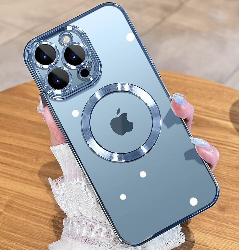JUESHITUO Magnetic Glossy Clear for Iphone 14 Pro Max Case with Full Camera Cover Protection [No.1 Strong N52 Magnets] [Military Grade Drop Protection] for Women Girls Phone Case (6.7")-Silver  JUESHITUO J-Blue  