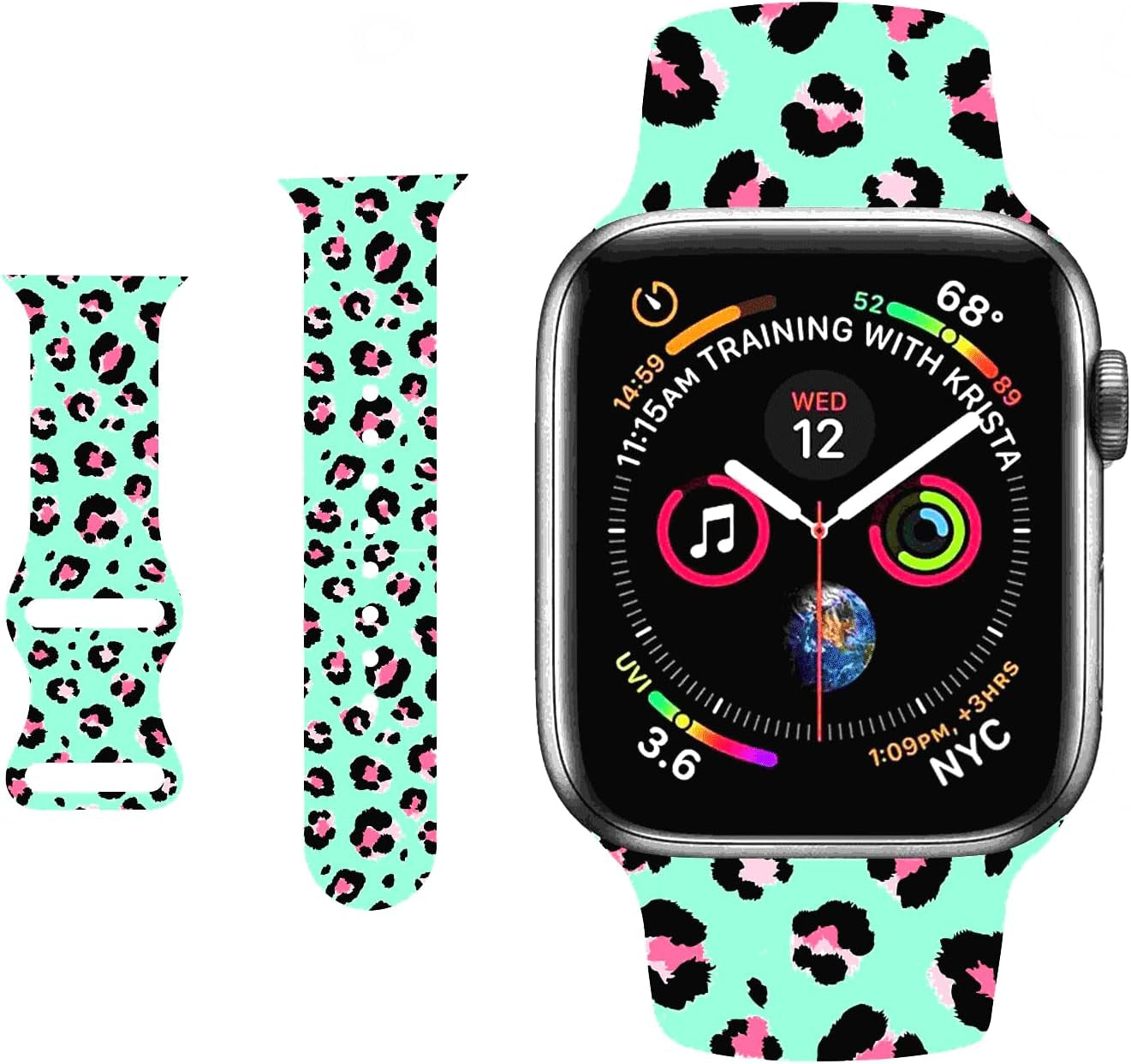 Hi-Yoohere Stylish Wild Leopard Printing Bands Compatible with Apple Watch 42Mm 44Mm 45Mm M/L, Bright Soft Silicone Wristband Strap for Iwatch SE & Series 7/6/5/4/3/2/1 for Girls Women (Color A12)  HYHMXB Color A3 42mm/44mm/45mm M/L 