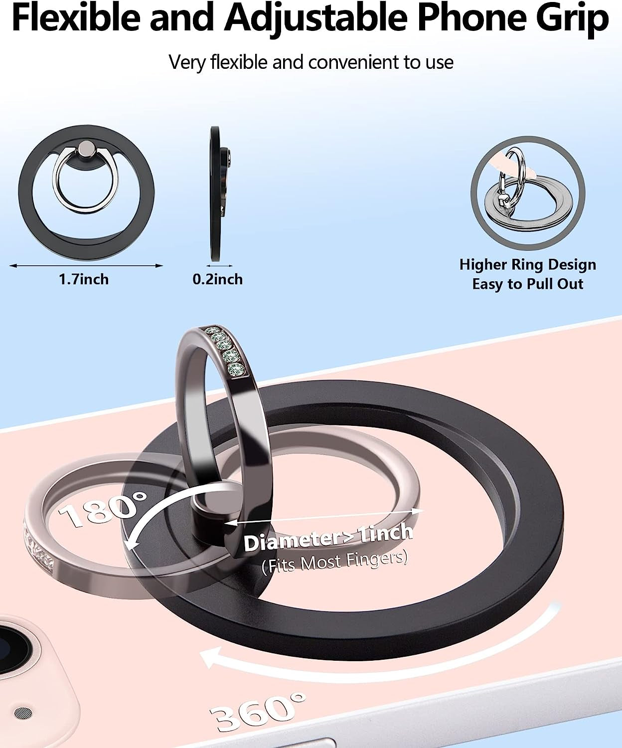 Magnetic Phone Grip (Maggo) Removable Phone Holder Stand Adjustable Finger Ring Grip Compatible with Magsafe for All Smartphone/Case (Rose Gold)  Shenzhen Debao Keji Youxian Gongsi   