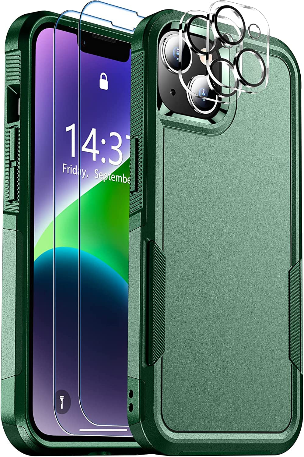 SPIDERCASE for Iphone 14 Case, [10 FT Military Grade Drop Protection][Non-Slip] [2+Tempered Glass Screen Protector][2+Tempered Camera Lens Protector] Heavy Duty Full-Body Shockproof Case, Deep Blue  SPIDERCASE Deep Green  