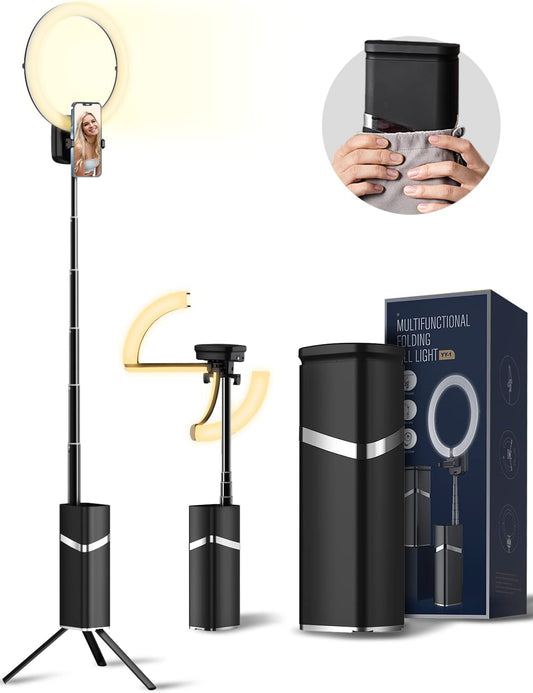 Woumlaiy Ring Light with Tripod, Extendable 79" Selife Stand, Rechargeable Wireless Foldable 10'' LED Ring Light with 4000Mah Battery& Phone Holder for Travel/Selfie/Live Stream/Vlog/Makeup/Youtube  Woumlaiy   