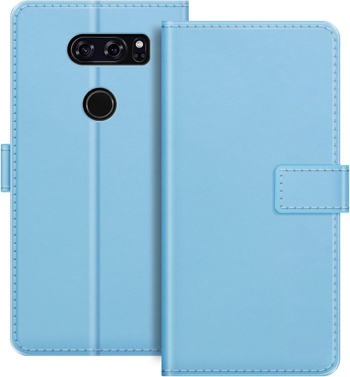 For LG V30 Case, Premium Magnetic PU Leather Cover with Card Holder and Kickstand, Fashion Flip Case for LG V30+ 6 Inches  MILEGAO Lightblue  
