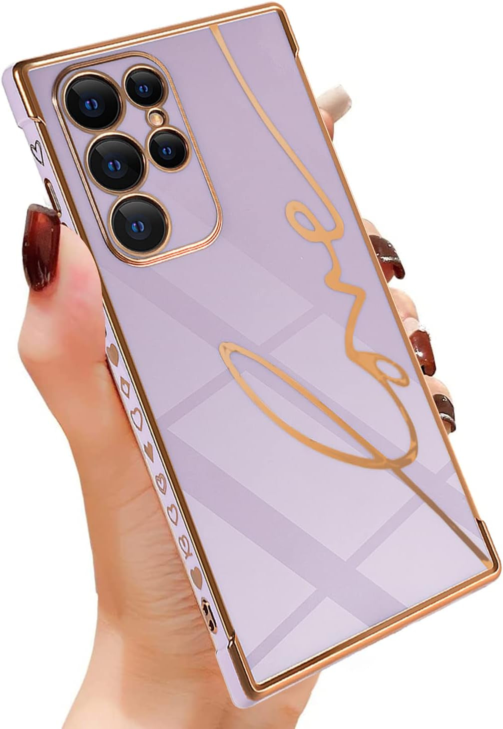 Eiyikof Compatible for Samsung Galaxy S20 FE 5G 6.5" Case with Cute Side Love Heart and Plating Love Letter Pattern Case for Women Girls Shockproof Soft TPU Full Camera Lens Protection Case-Pink  Eiyikof Purple Samsung Galaxy S22 Ultra Case 