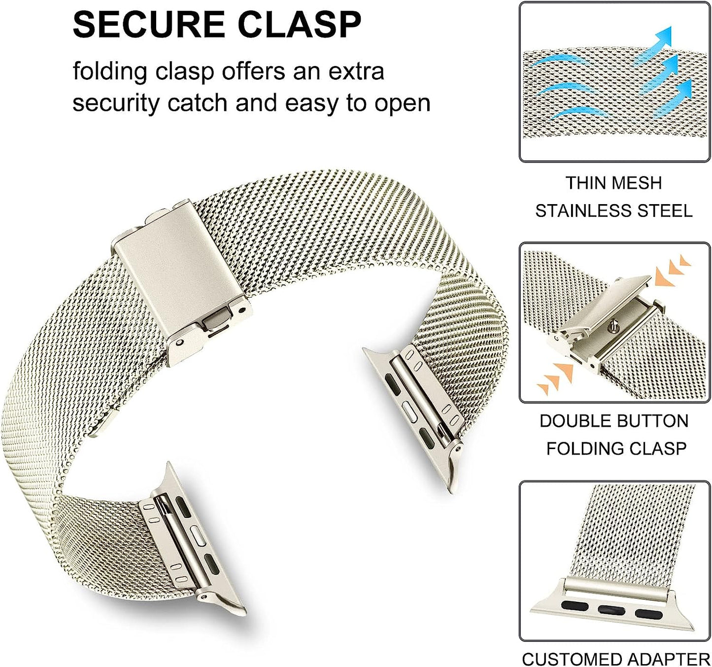 Trumirr Band for Apple Watch Series 8 7 41Mm Starlight Women, Thin Mesh Stainless Steel Bands Upgraded Buckle Strap for Iwatch SE (2Nd Gen) Series 8 7 6 5 4 3 2 1 41Mm 40Mm 38Mm  TRUMiRR   