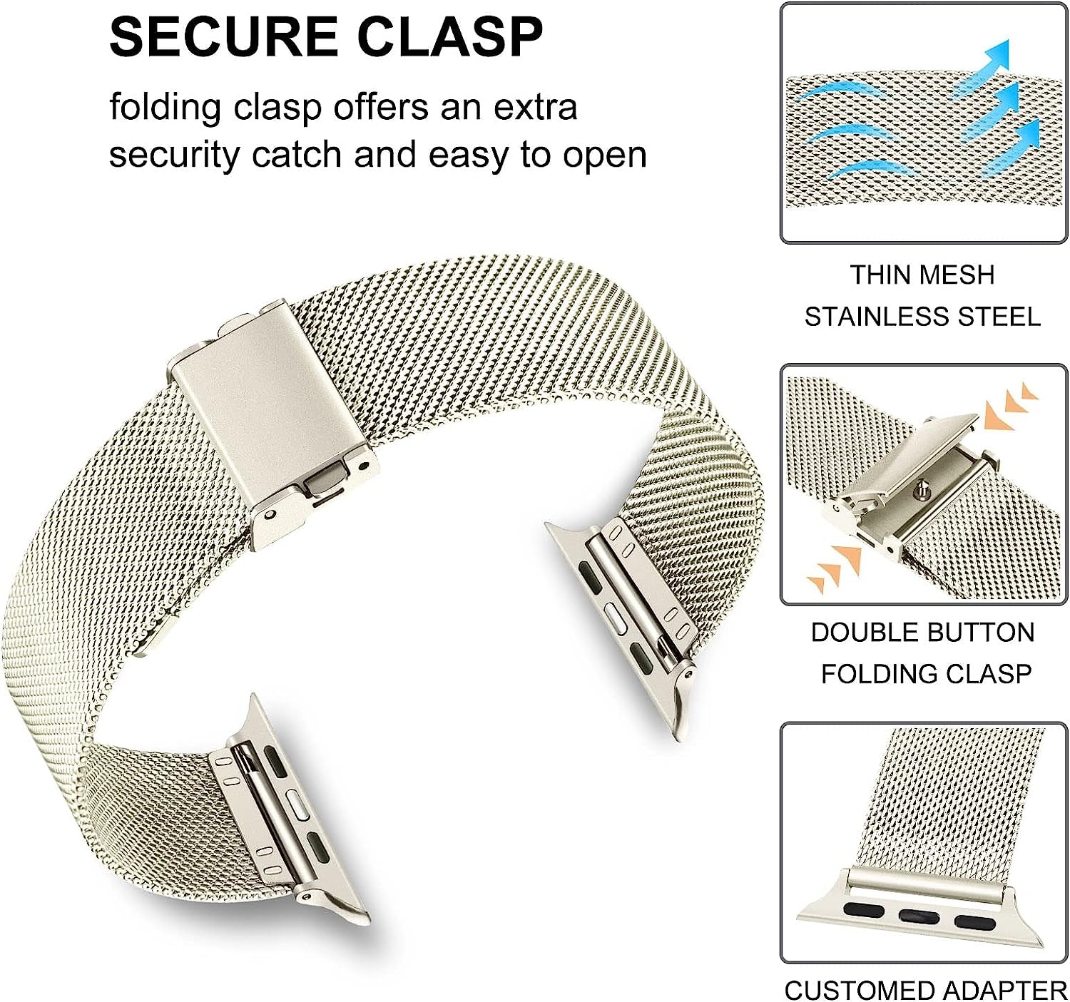 Trumirr Band for Apple Watch Series 8 7 41Mm Starlight Women, Thin Mesh Stainless Steel Bands Upgraded Buckle Strap for Iwatch SE (2Nd Gen) Series 8 7 6 5 4 3 2 1 41Mm 40Mm 38Mm  TRUMiRR   