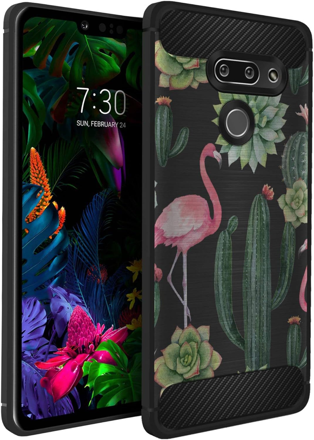 Casesondeck Case Compatible with [LG G8 Thinq/Lg G8] Tribal Floral Matte TPU Flexible Carbon Fiber Textured (Buffalo Western)  CasesonDeck Flamingo Cactus  