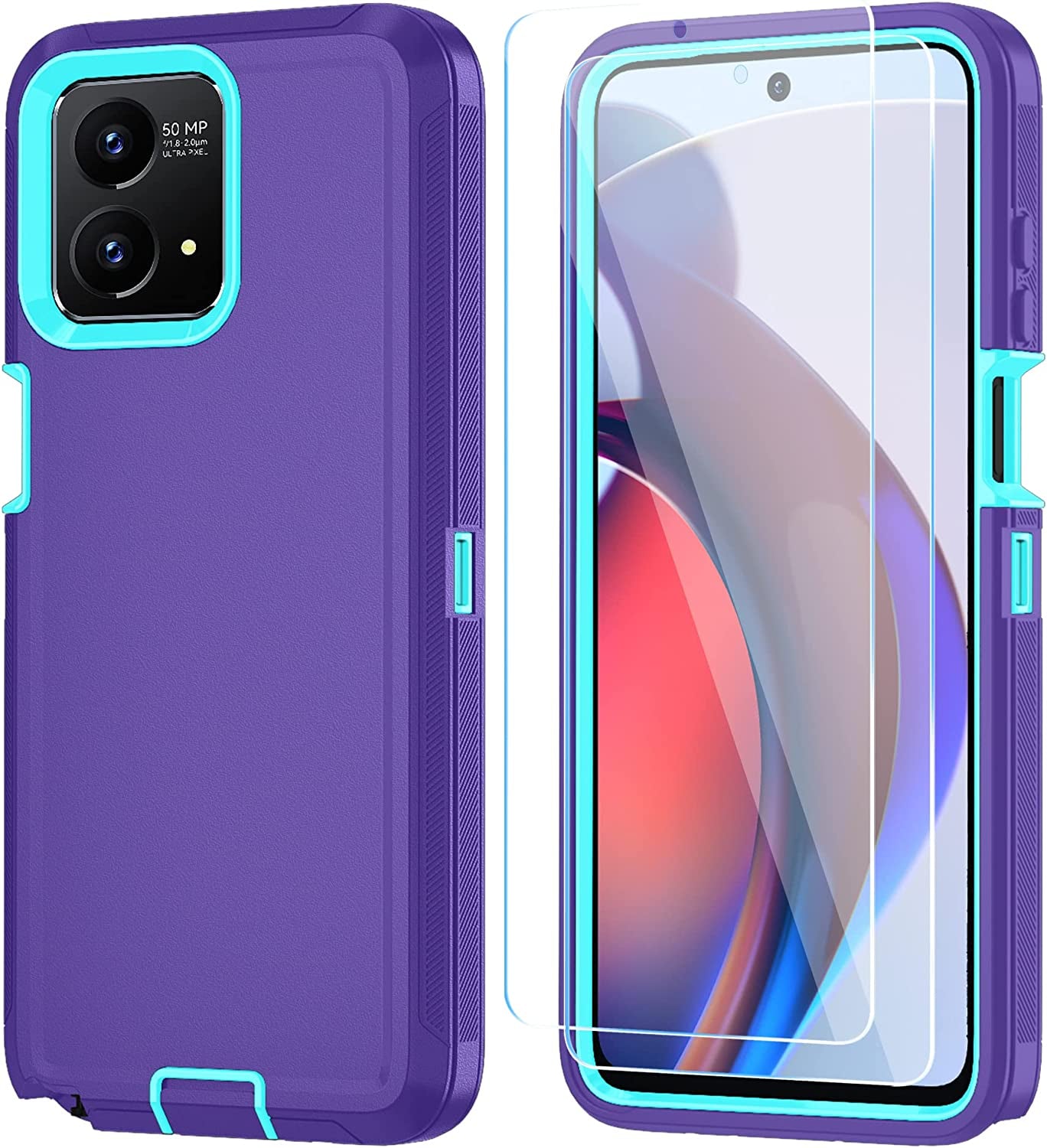 ONOLA for Motorola Moto G Stylus 5G 2023 Case with HD Screen Protector(2 Packs) [Not for Moto G Stylus 5G/4G 2022], Shockproof Dustproof 3 in 1 Durable Case for Moto G Stylus 5G 2023 (Black)  ONOLA Purple Skyblue  