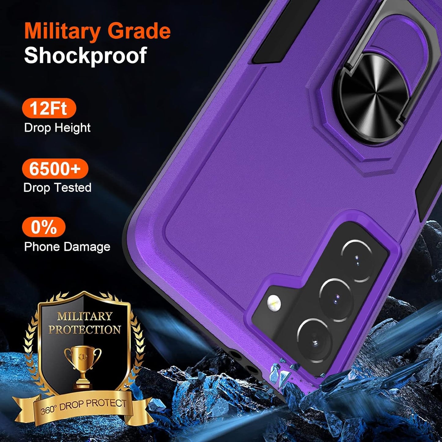 Oneagle for Samsung Galaxy S21 Case 5G, [4 in 1 ] Samsung S21 5G Case with [9H Glass Screen Protector+ Lens Protector] [ 360 Ring Stand] [12Ft Military Dropproof] Shockproof Case for Galaxy S21 5G  Oneagle-US   