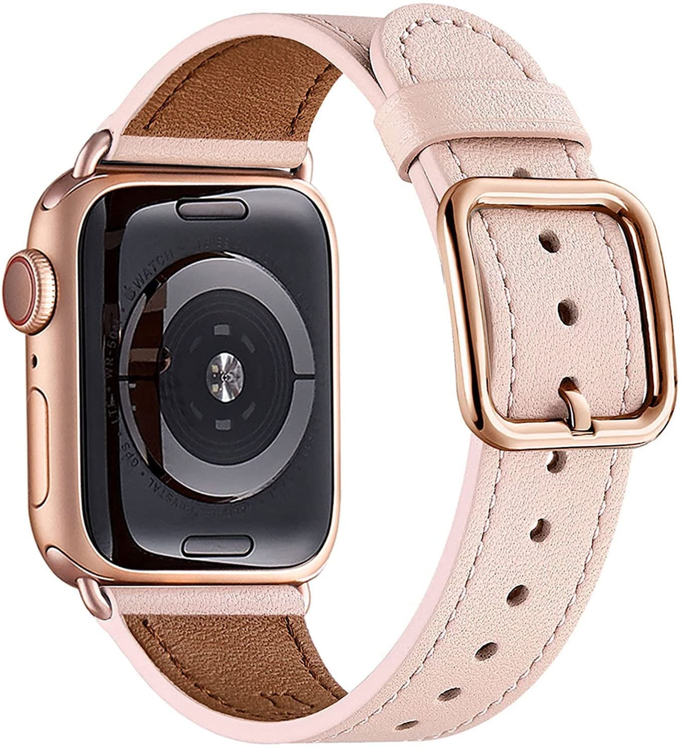 MNBVCXZ Compatible with Apple Watch Band 38Mm 40Mm 41Mm 42Mm 44Mm 45Mm 49Mm Women Men Girls Boys Genuine Leather Replacement Strap for Iwatch Series 8 7 6 5 4 3 2 1 Iwatch Ultra SE (Pink Sand/Rose Gold)  MNBVCXZ-US   