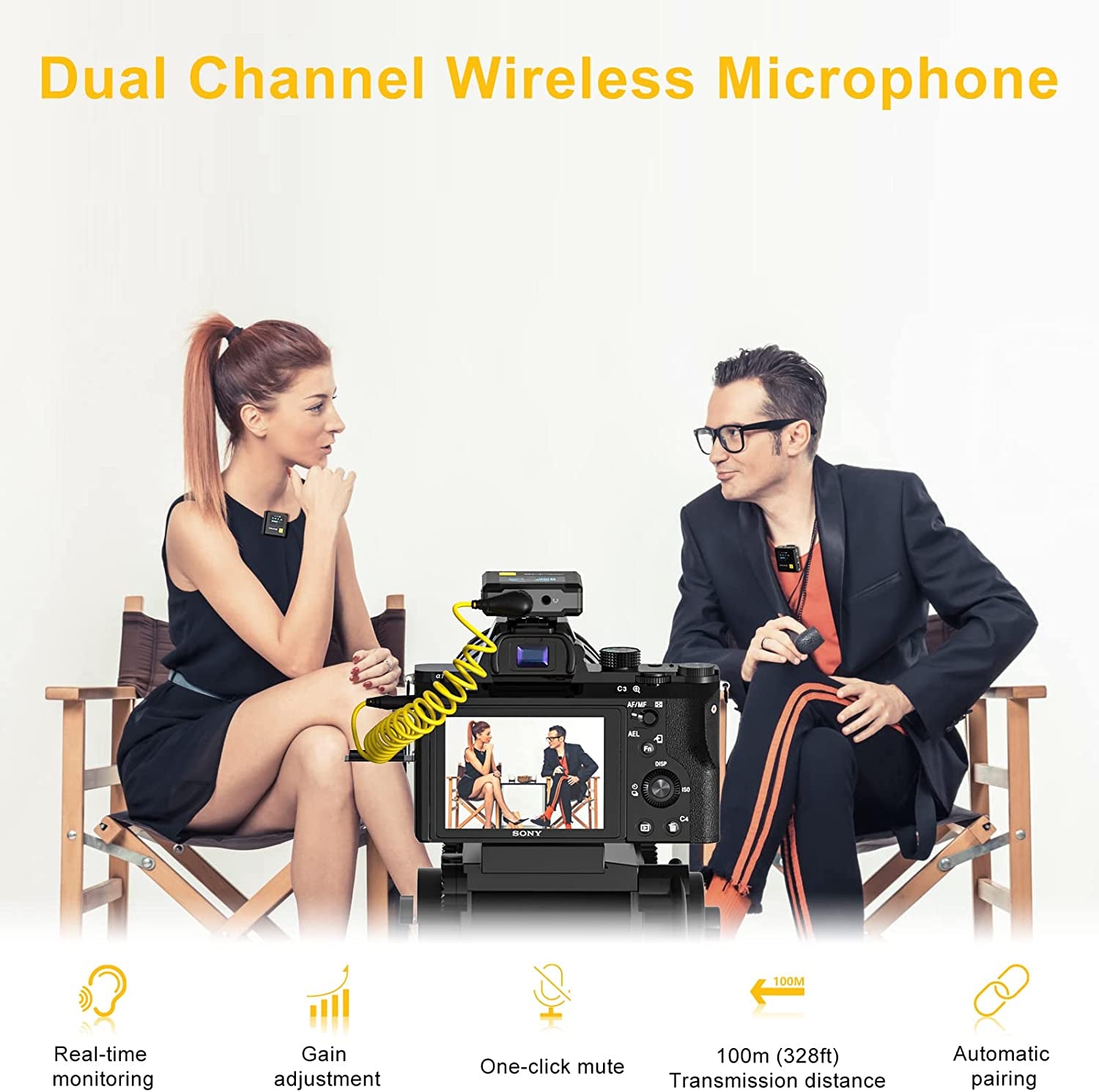 7RYMS 8G Onboard Recording Wireless-Lavalier-Microphone System Iray DW30 2.4G Dual-Channel Wireless Lapel Mic with Charging Case for Camera, Phone, Iphone, Computer, for Vlogging, Filming, Streaming  7RYMS   