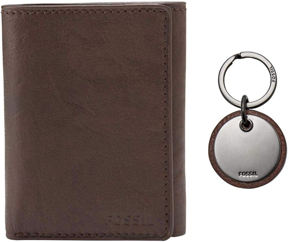 Fossil Men'S Leather Trifold Wallet  Fossil Men's Accessories Brown Wallet + Keyfob  
