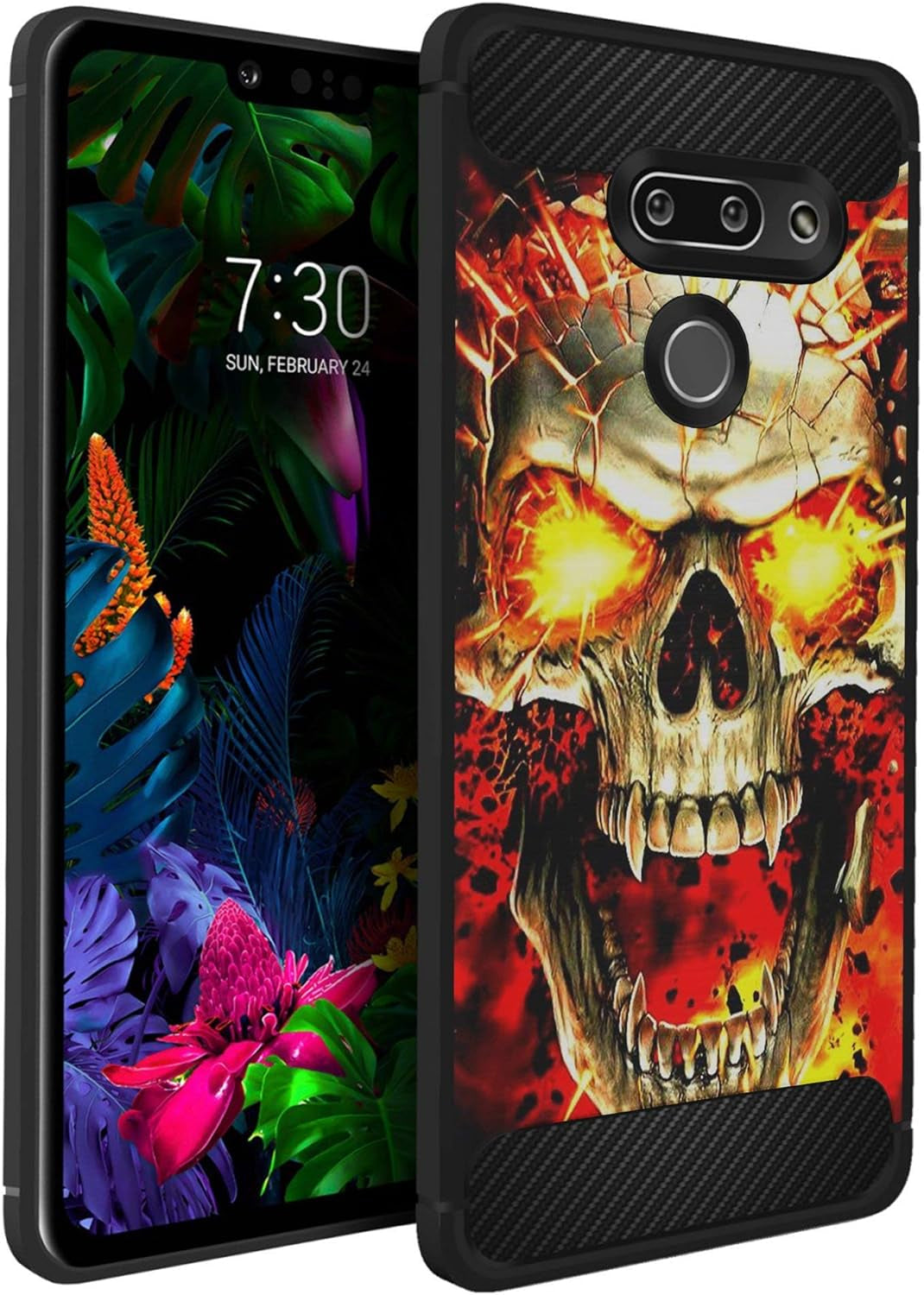Casesondeck Case Compatible with LG G8 Thinq/Lg G8 - Soft Fitted Flexible TPU Cover Shock Protection (Dont Tread on Me)  CasesonDeck Fire Skull  