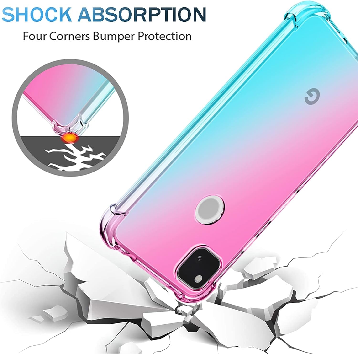 OEURVQO for Pixel 4A Google 4A Case [Not Fit 4A 5G] Clear Cute Gradient Colorful Slim Soft TPU Shockproof Bumper Anti-Scratch Protective Phone Cover for Google Pixel 4A (Pink/Green)  OEURVQO   