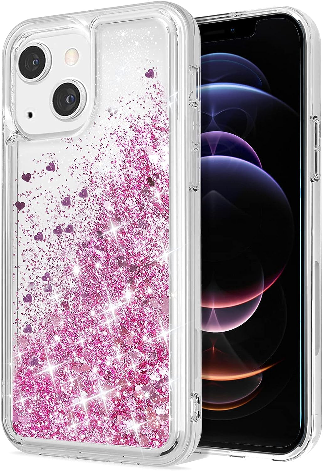 WORLDMOM Compatible with Iphone 13 Case,Clear Bling Flowing Liquid Floating Sparkle Colorful Glitter Waterfall TPU Protective Phone Case Compatible with Iphone 13 [6.1 Inch 2021], Silver  WORLDMOM Rose Gold  