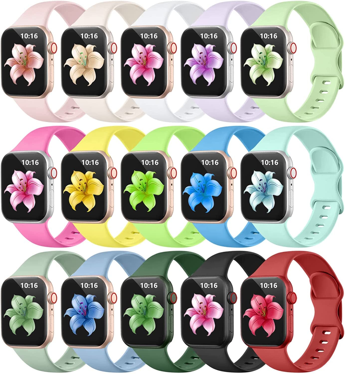 GEAK 15 Pack Compatible with Apple Watch Band 40Mm 38Mm 44Mm 42Mm 41Mm 45Mm 49Mm Women Men, Soft Silicone Sport Iwatch Bands Replacement Strap Compatible for Iwatch Series 8 7 6 5 4 3 2 1 SE Ultra  GEAK 15Pack Macaron Color 42mm/44mm/45mm/49mm M/L 