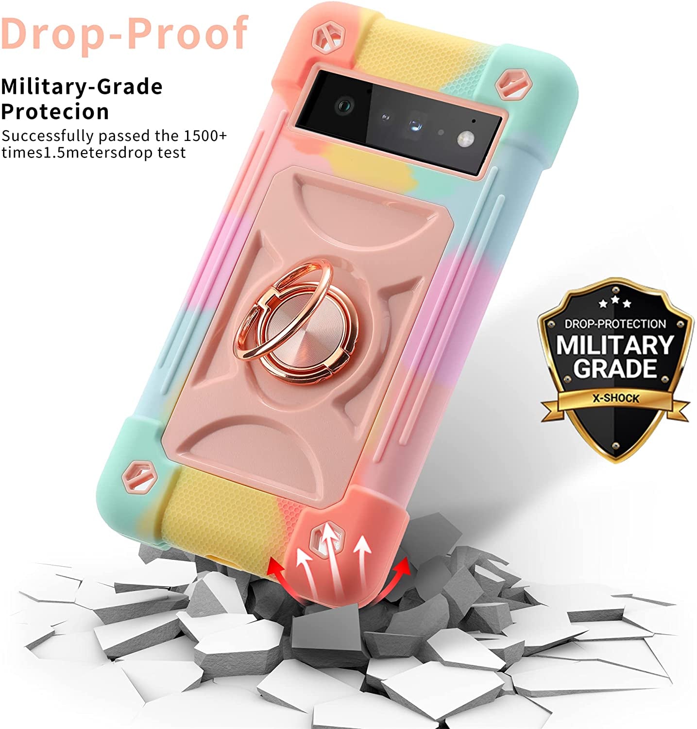 Eaycoul Compatible with Google Pixel 6 Pro Case with Ring Stand, Heavy-Duty Military Grade Shockproof Phone Cover with Magnetic Car Mount for Google Pixel 6 Pro (Rainbow Pink)  EayCoul   