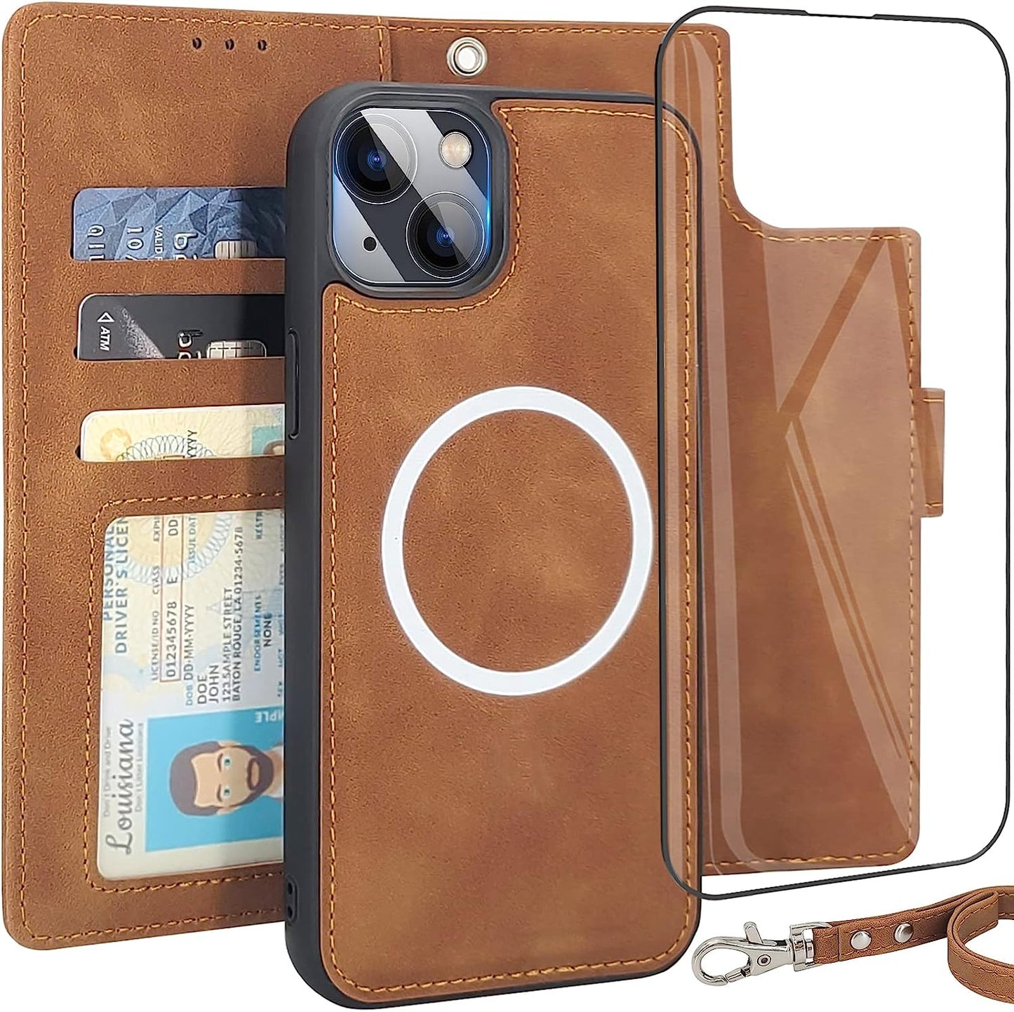 CAVOKAS Case Wallet for Iphone 14 Pro Wallet Case, 6.1 Inch Magnetic Detachable Leather Flip Case with Card Holders, Compatible with Magsafe Wireless Charging Kickstand Phone Cover RFID Block, Blue  CAVOKAS Brown iPhone 14 Plus 