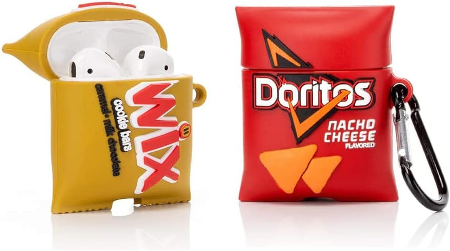 (2 Pack) BGAANM Cute Airpods 1/2 Case Silicone Cover with Keychain, Cartoon Skin Design Headphones Charging Case Protective Cover Accessories Kits Compatible for Airpods 1 and 2 (Minnie+Mickey)  BGAANM Twix+Doritos  