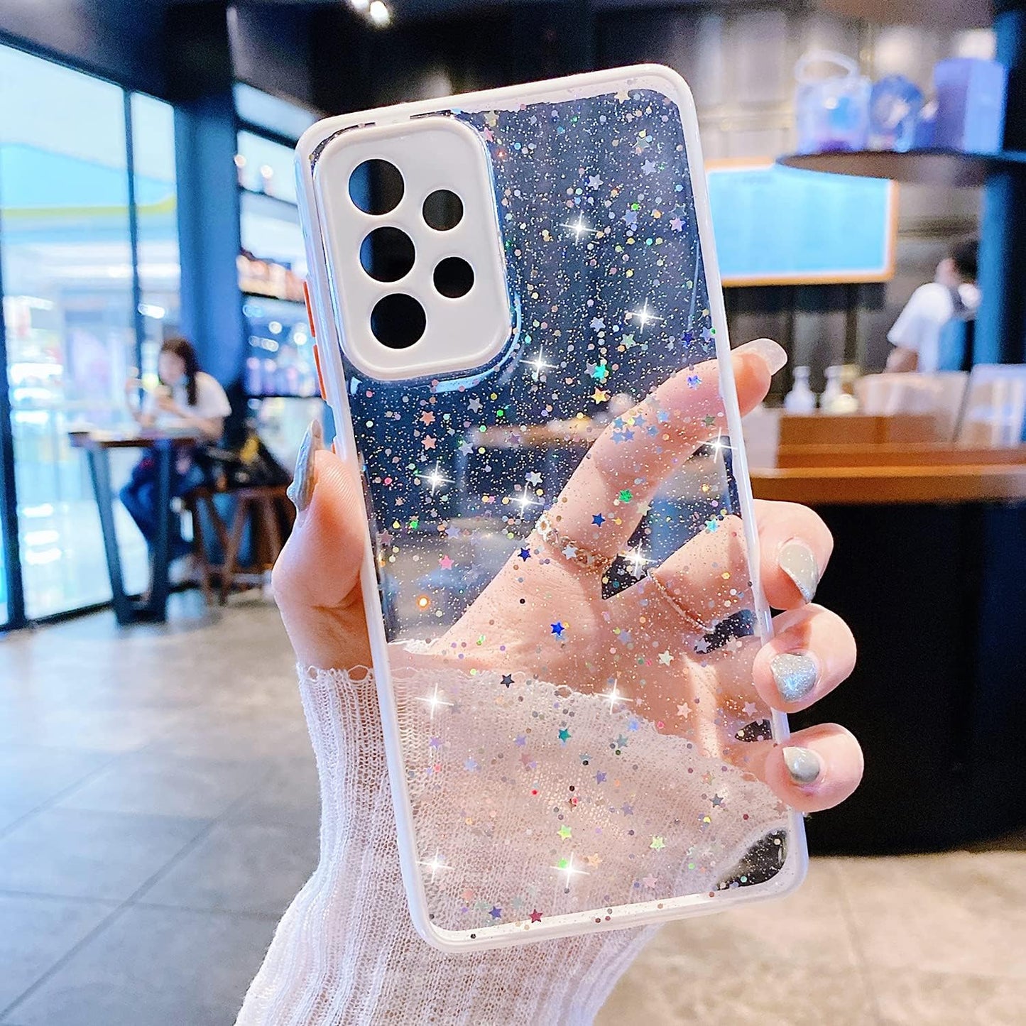 Compatible with Samsung Galaxy S21 Case for Women Girls,Soft Slim Fit Full-Around Protective Cute Clear Sparkly Bling Star Phone Case Glitter Cover for Samsung Galaxy S21 6.2 ''-White  JWKJUS   