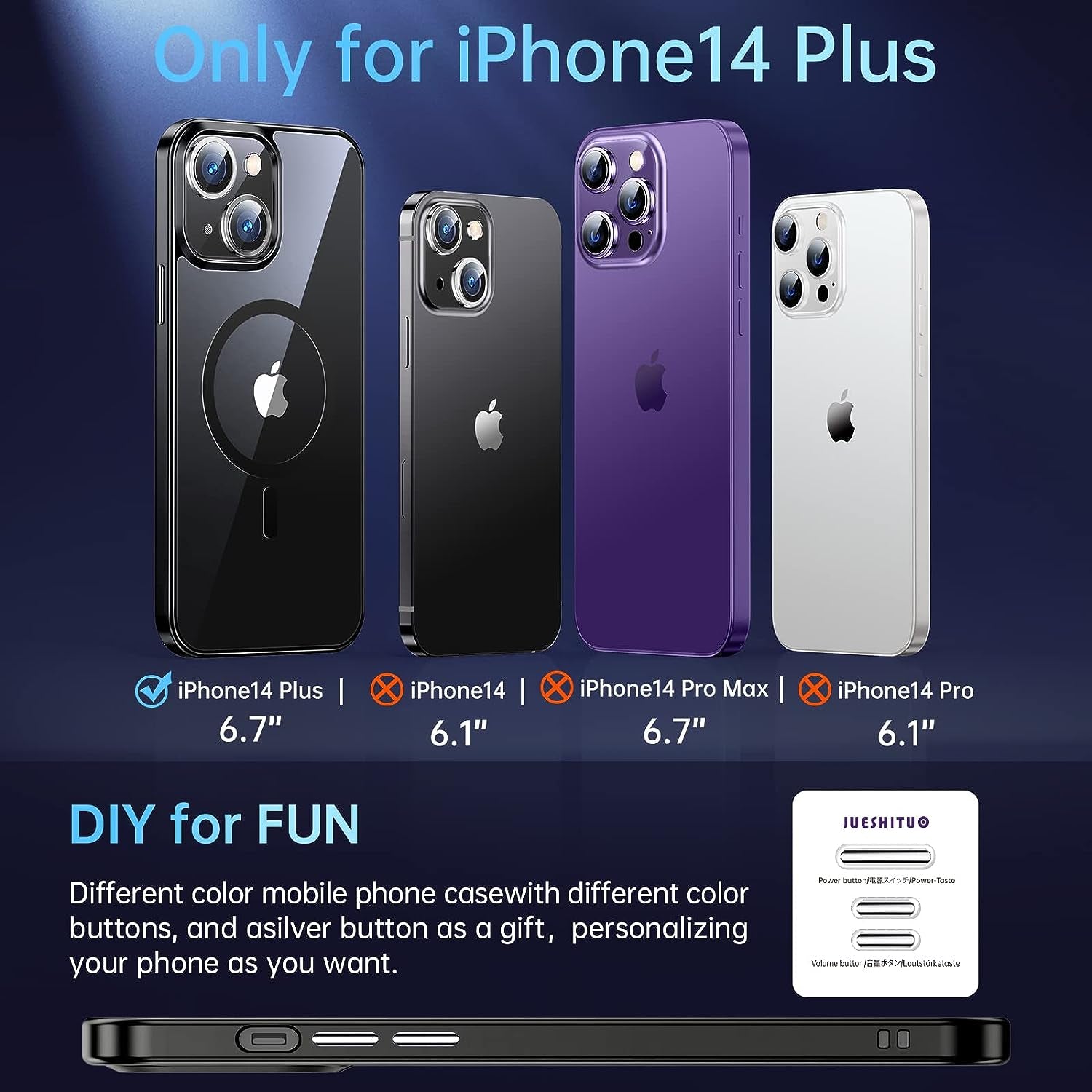 JUESHITUO 2023 Magnetic Slim Crystal Clear Case for Iphone 14 plus Case Magsafe[Not Yellowing][Military Grade Protection][No.1Strong Magnets]Compatible with Iphone 14 plus Magsafe Case 6.7,Space Black  iPhone 14 Plus case Magsafe   