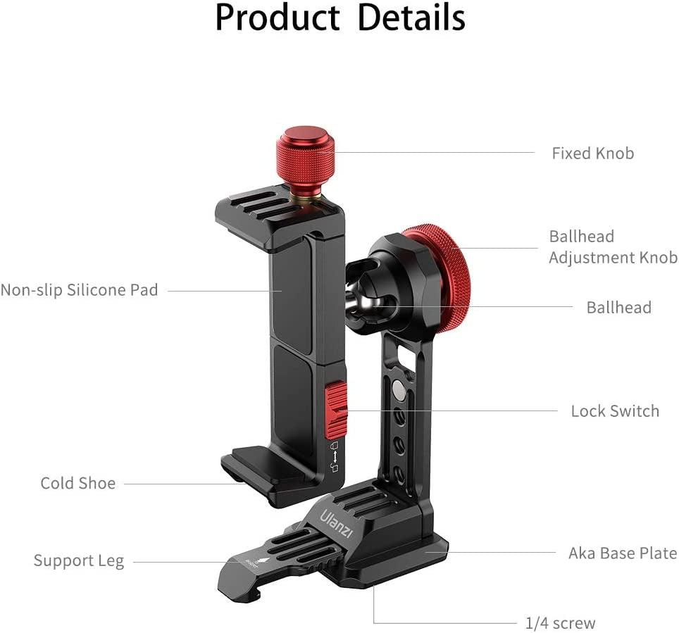Cell Phone Tripod Mount, ULANZI ST-14 Smartphone Tripod Mount Adapter Aluminum with Cold Shoe, 360° Cell Phone Stand Holder Clamp for Iphone 13 12 11 Max Pro Iphone X XR Xs 6 7 Plus  PICTRON   