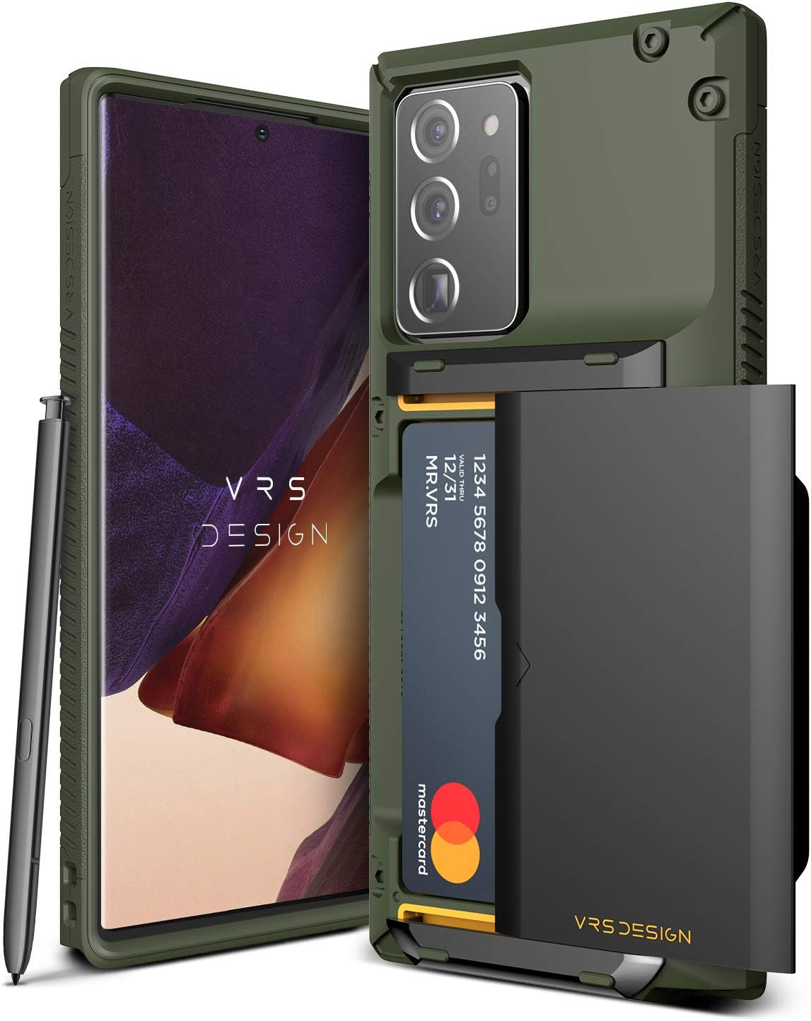 VRS DESIGN Damda Glide Pro Phone Case for Galaxy Note 20 Ultra, with [4 Cards] [Semi Auto] Premium Sturdy Credit Card Slot Wallet for Samsung Galaxy Note 20 Ultra 5G, 6.9 Inch(2020) Green  VRS Design   