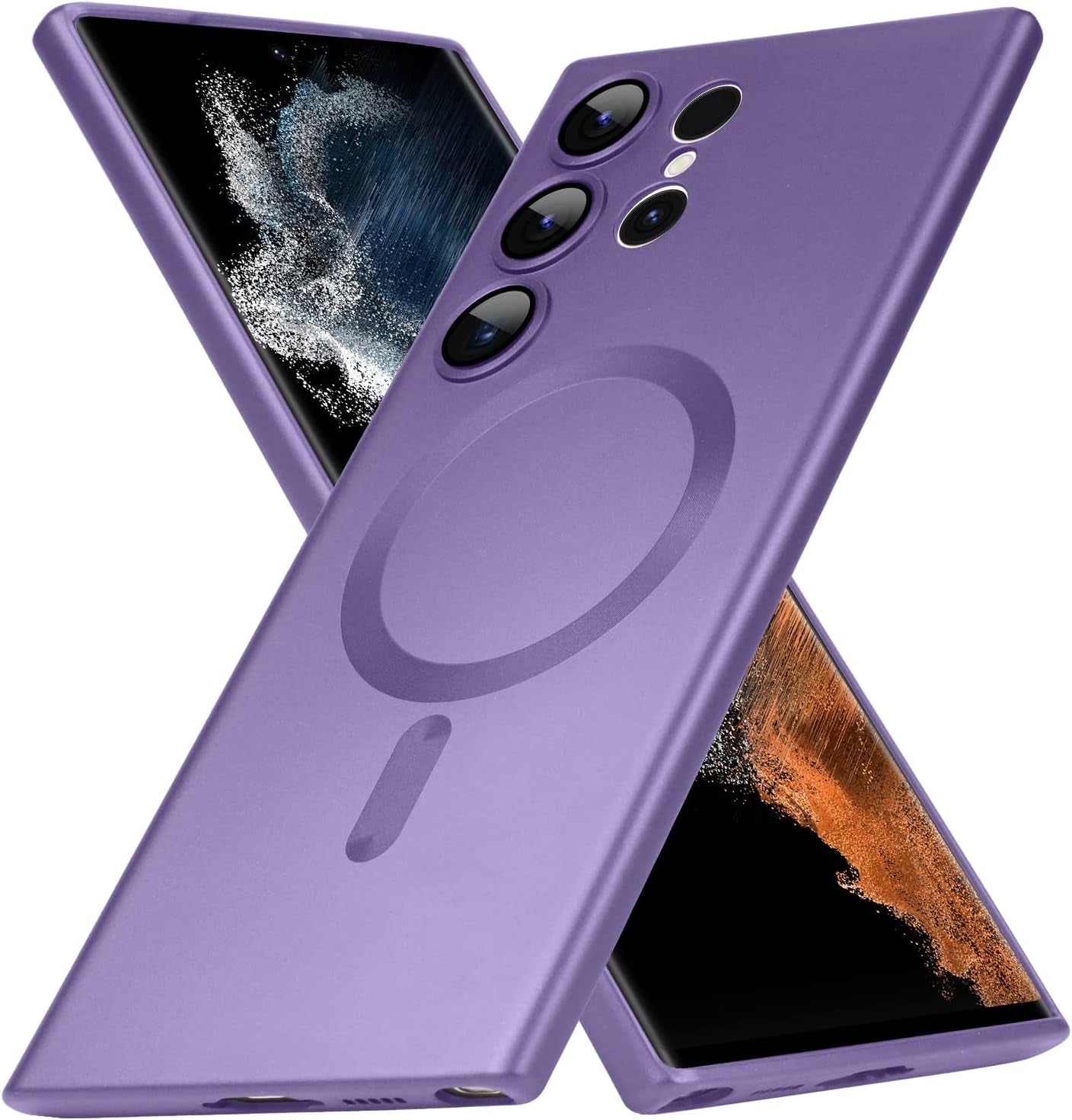 Goarshy Magnetic Designed for Samsung Galaxy S22 Ultra Case White [Compatible with Magsafe] Hard Back & Soft Bumper, Protective Slim Thin S22 Ultra Case 6.8'' 2022, Feather Dream White  Goarshy Purple  