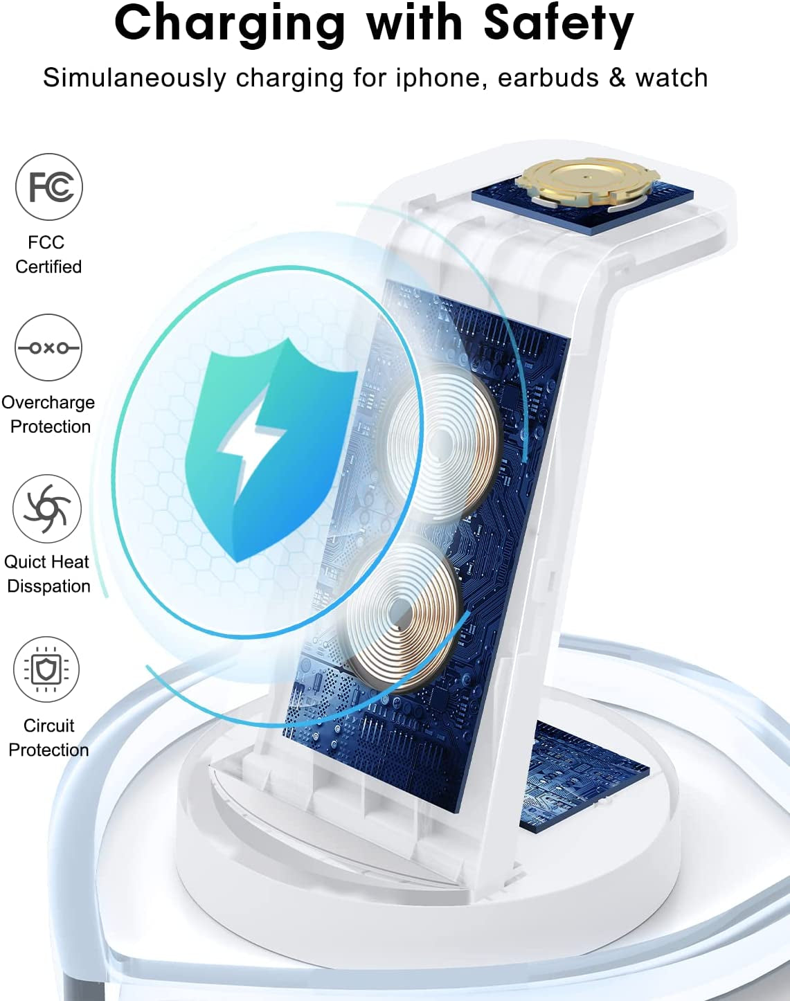 Charging Station for Iphone Multiple Devices: 3 in 1 Wireless Charger for Iphone 14 13 12 11 Pro X Max XS XR &8 plus - Charger Station Stand for Apple Watch Series 7/6/SE/5/4/3/2 & Airpods  shenzhenshijinzhizhuokejiyouxiangongsi   