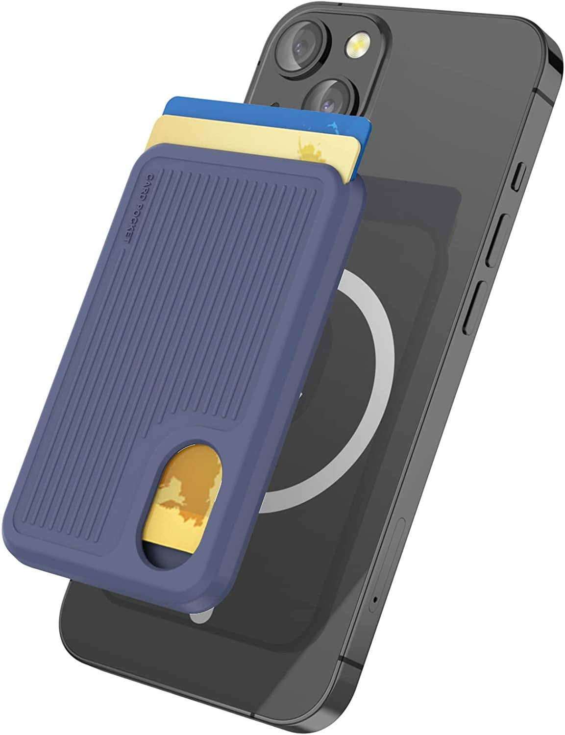 AHASTYLE Card Holder for Back of Phone for Magsafe Strong Magnetic【Rfid Shielding】 Silicone Wallet Compatible with Iphone 14/13/12/Pro/Pro Max/Mini (Pink)  AHASTYLE B- Midnight Blue  