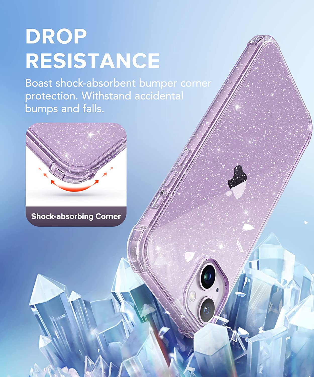 BERFY for Iphone 14 Case Glitter, with 2X Screen Protector + 2X Camera Lens Protector, [Not Yellowing] Sparkly Crystal Shockproof Hard Back Slim Protective Phone Cover for Women Girls (Clear Purple)  BERFY   
