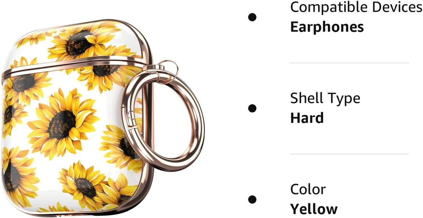 Maxjoy for Airpods Case Cover, Sunflower Flower Cute Air Pod 2 Case for Women Hard Protective Ipods Cover with Keychain for Airpod 2Nd 1St Generation Wireless Charging Case, Floral  Maxjoy   