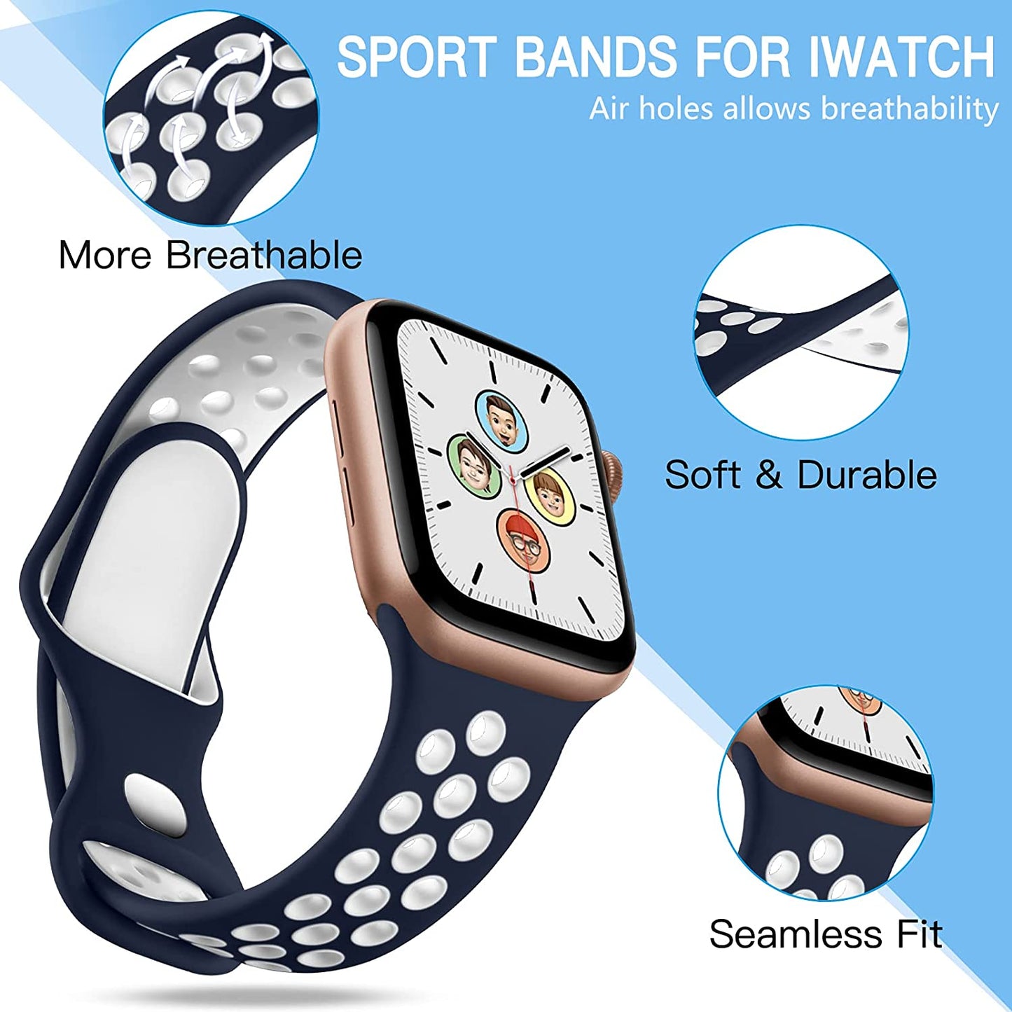 Adorve 4 Pack Sport Bands for Apple Watch 49Mm 41Mm 40Mm 38Mm 45Mm 44Mm 42Mm for Women Men, Durable Breathable Soft Silicone Replacement Wrist Strap for Iwatch Ultra SE Series 8 7 6 5 4 3 2 1, S/M M/L  Adorve   