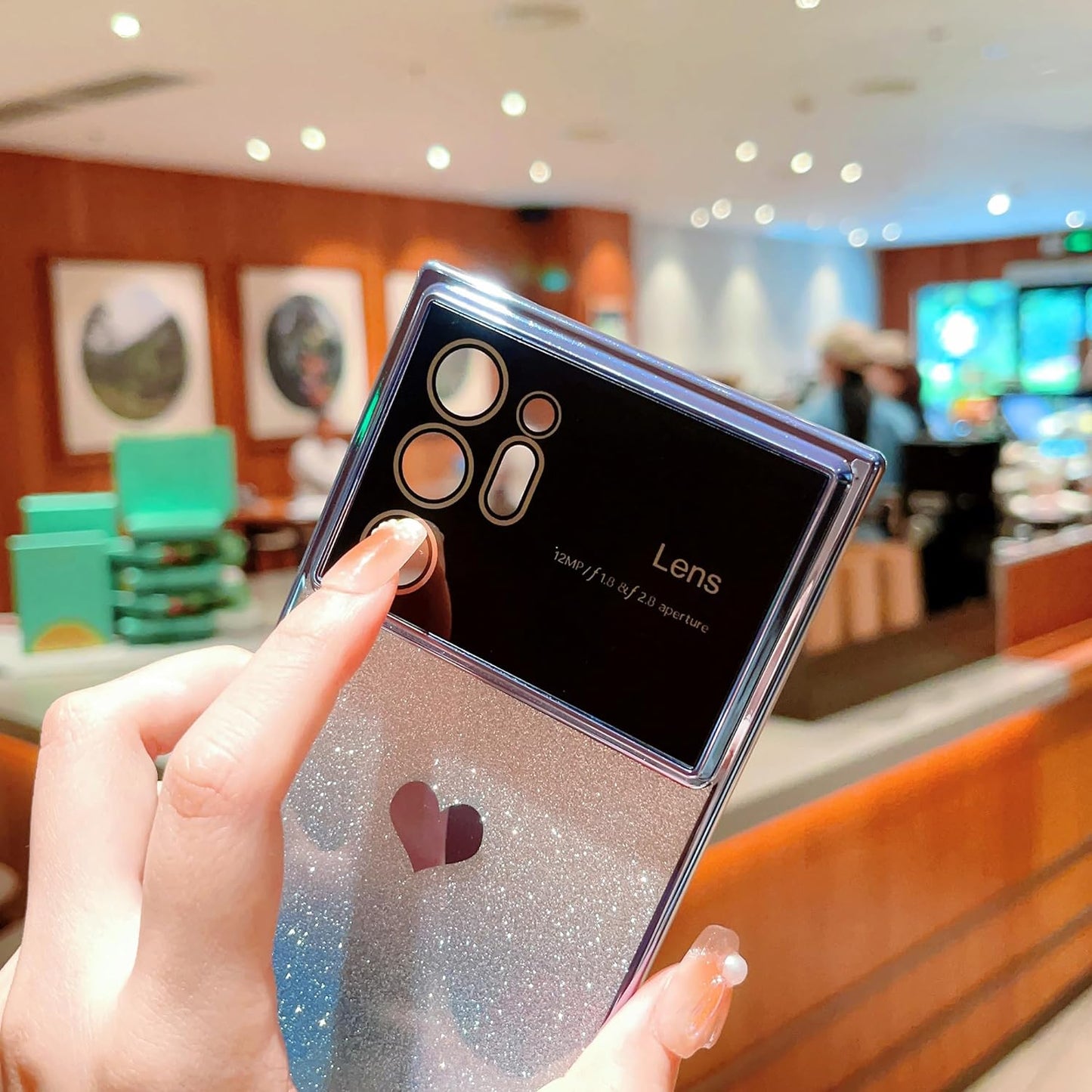 Phylla Gradient Glitter Heart for Samsung Galaxy Note 20 Ultra 5G Phone Case [Full Camera Lens Protector],Luxury Plating Slim Clear Case with Side Pattern,Soft Shockproof Protective Bumper (Gold)  PHYLLA   