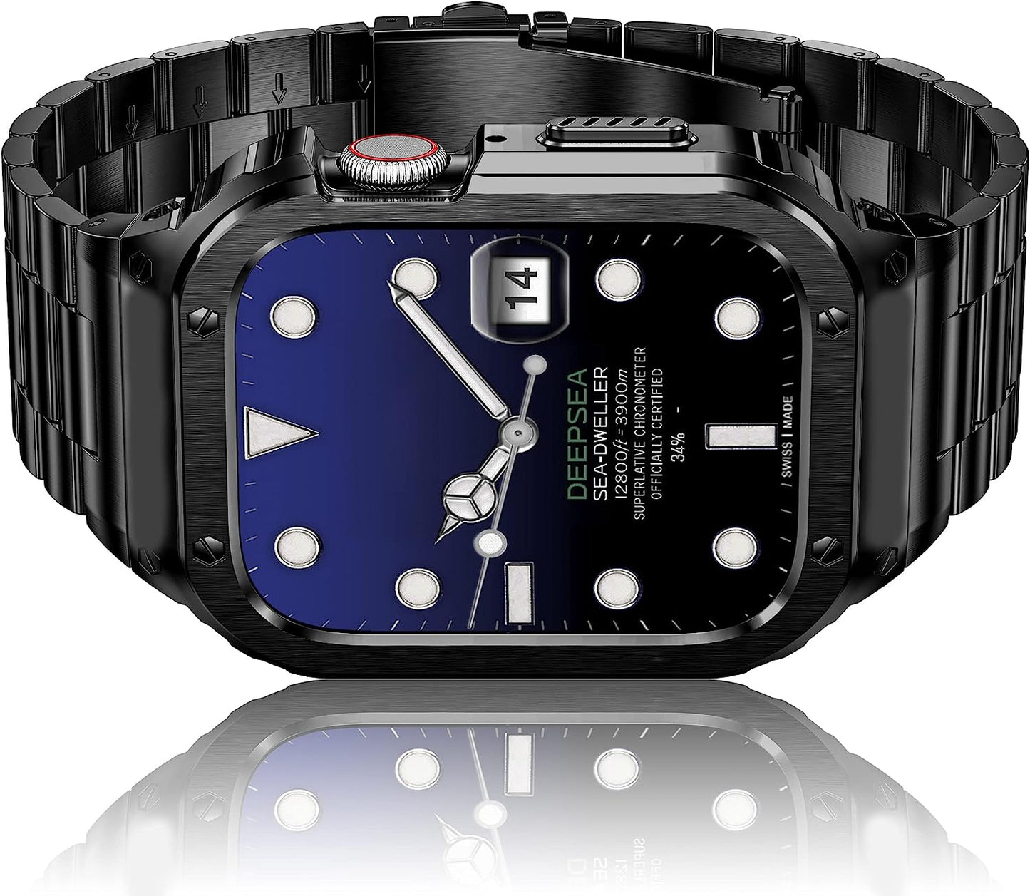 Amznew Stainless Steel Apple Watch Band with Case Compatible with Apple Watch Ultra 49Mm 8/7(45Mm/41Mm) 6/5/4/Se(44Mm/40Mm) 3/2/1(42Mm/38Mm), Iwatch Bands and Protective Cover for Men  Amznew Black 44/42mm 