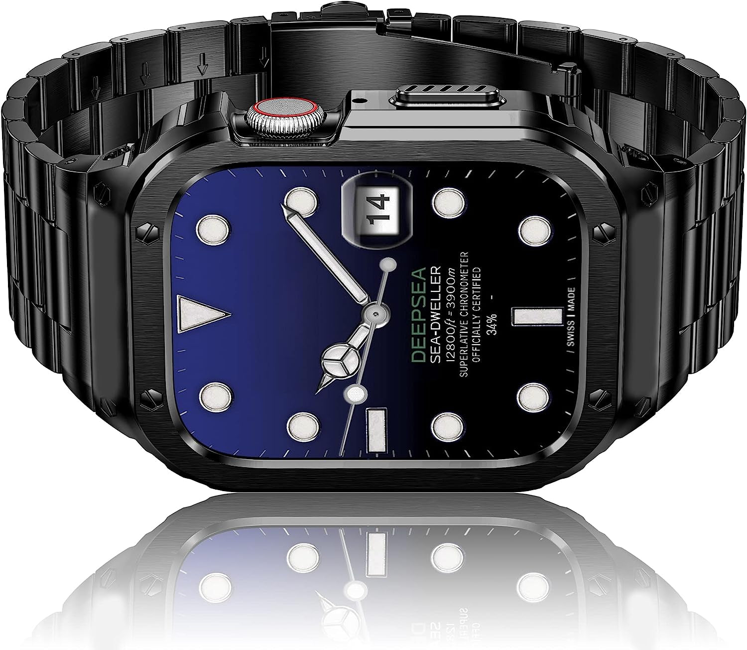 Amznew Stainless Steel Apple Watch Band with Case Compatible with Apple Watch Ultra 49Mm 8/7(45Mm/41Mm) 6/5/4/Se(44Mm/40Mm) 3/2/1(42Mm/38Mm), Iwatch Bands and Protective Cover for Men  Amznew Black 44/42mm 