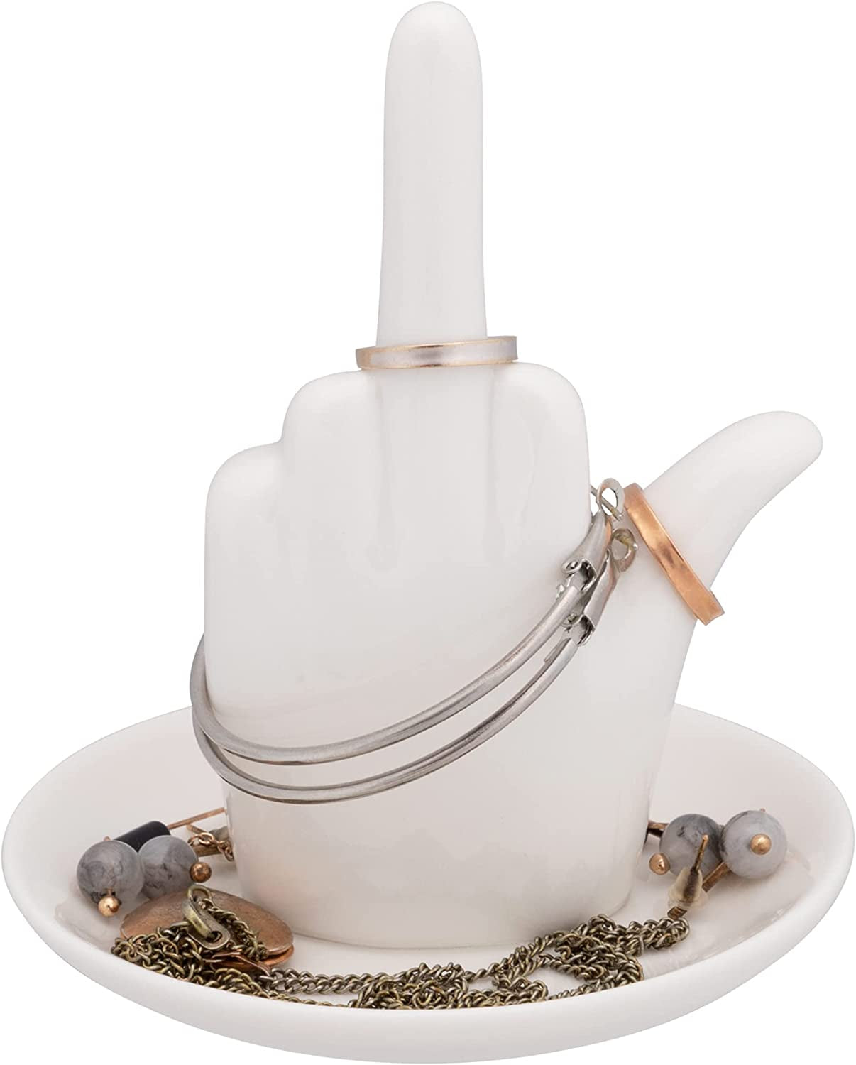 Stephanie Imports White Ceramic Middle Finger Jewelry Ring Dish Tray  Stephanie Imports   